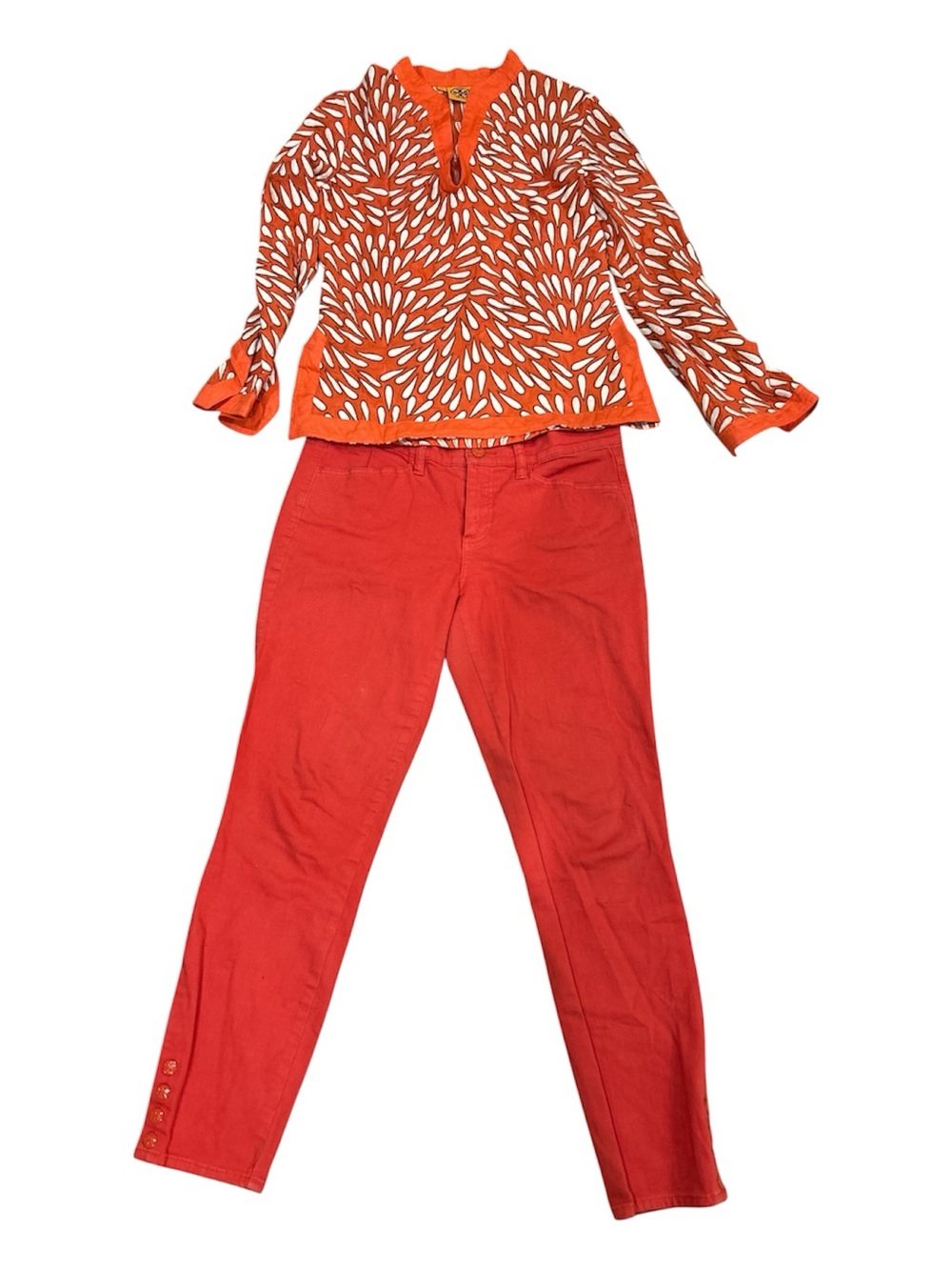 Tory Burch tunic top sz. 8 with matching slim-leg jeans sz. 10
